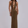 6AM Cut-Out-Maxikleid in Moosgrün