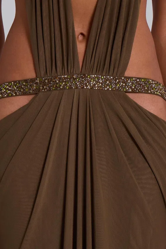 6AM Cut-Out-Maxikleid in Moosgrün