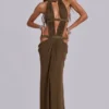 6AM Cut-Out-Maxikleid in Moosgrün