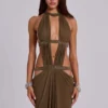 6AM Cut-Out-Maxikleid in Moosgrün