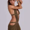 6AM Cut-Out-Maxikleid in Moosgrün