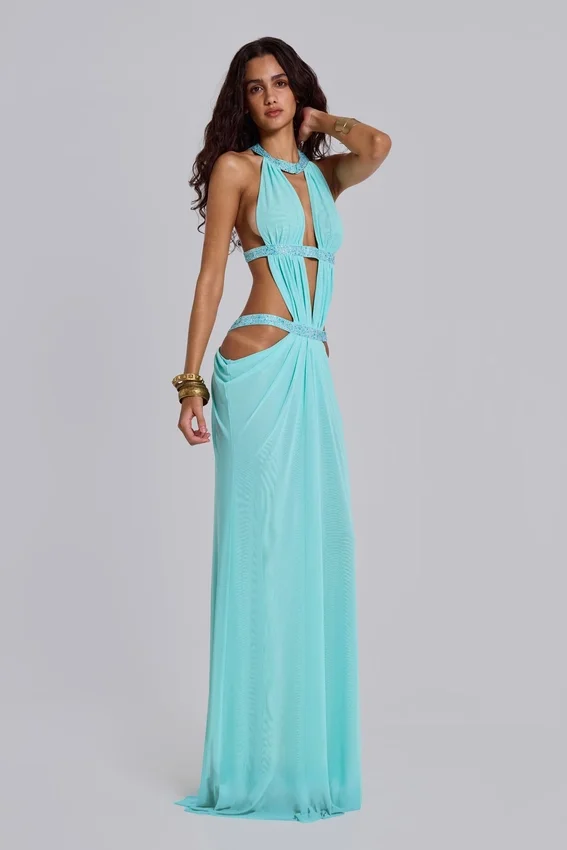 6AM Cut-Out-Maxikleid in Türkis