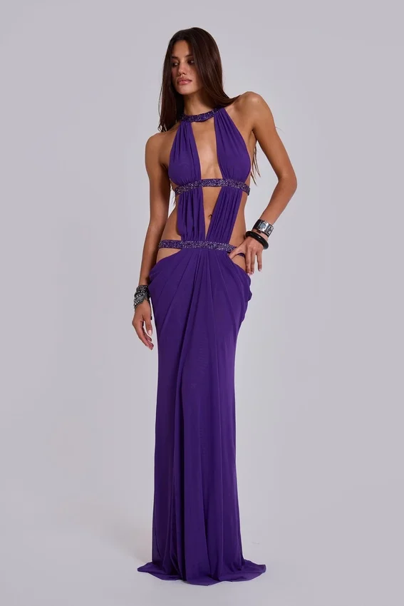 6AM Maxikleid mit Cut-outs in Violett