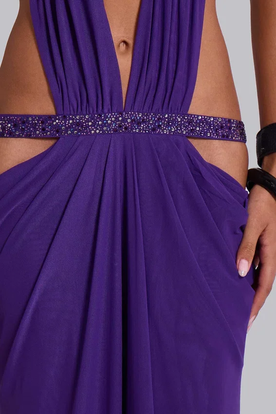 6AM Maxikleid mit Cut-outs in Violett