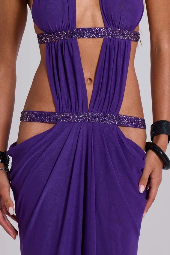6AM Maxikleid mit Cut-outs in Violett
