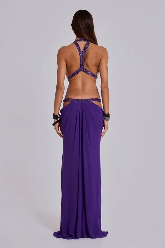 6AM Maxikleid mit Cut-outs in Violett