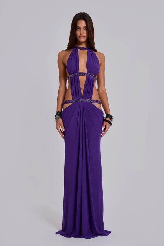 6AM Maxikleid mit Cut-outs in Violett