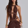 6AM Mini-Kleid mit Cut-outs in Kakao