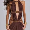 6AM Mini-Kleid mit Cut-outs in Kakao