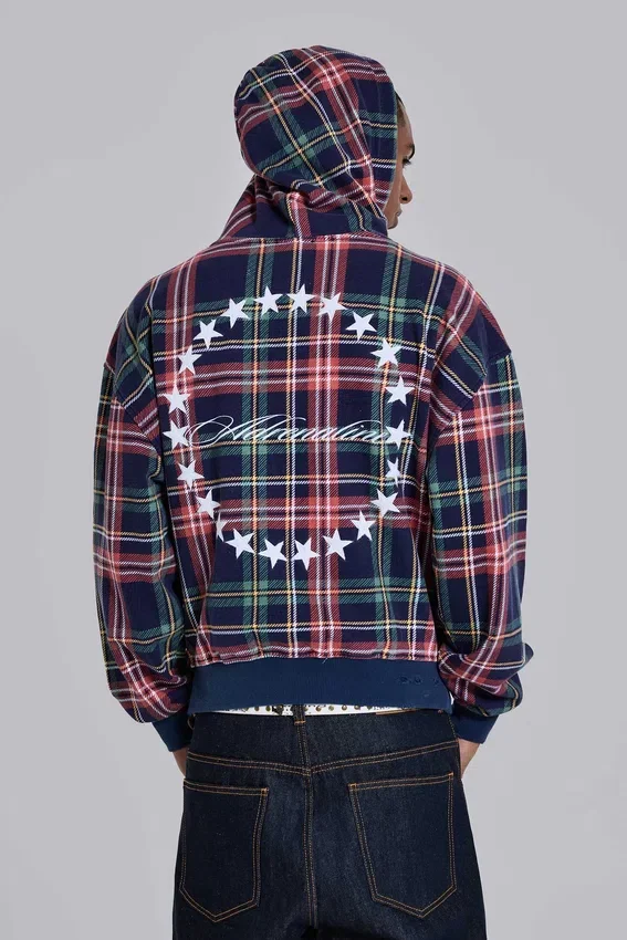 Adrenaline Hoodie mit Reißverschluss und Karomuster