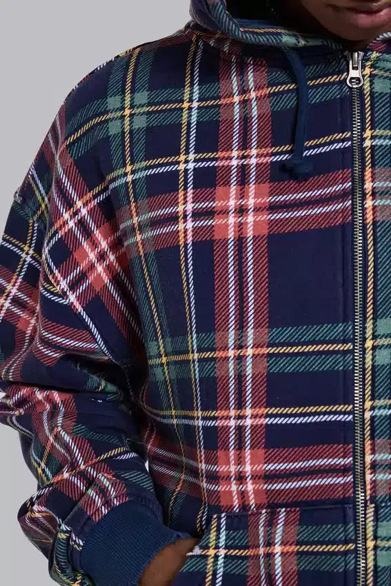 Adrenaline Hoodie mit Reißverschluss und Karomuster