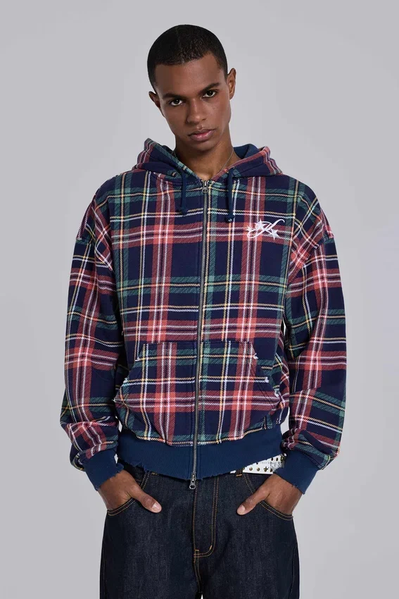 Adrenaline Hoodie mit Reißverschluss und Karomuster