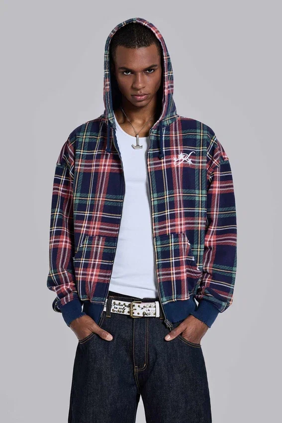 Adrenaline Hoodie mit Reißverschluss und Karomuster
