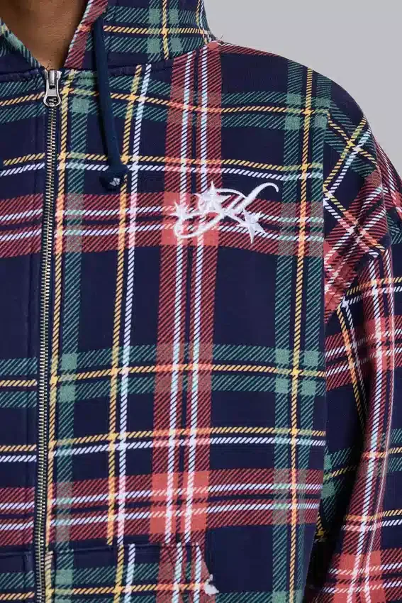 Adrenaline Hoodie mit Reißverschluss und Karomuster
