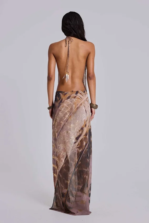 Alameda – Metallic-Maxikleid aus Chiffon mit Cowl-Ausschnitt und rückenfreiem Design