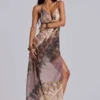 Alameda – Metallic-Maxikleid aus Chiffon mit Cowl-Ausschnitt und rückenfreiem Design