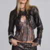 Alektra Military-Crop-Jacke aus PU-Leder