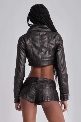 Alektra Military-Crop-Jacke aus PU-Leder