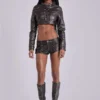 Alektra Mini-Shorts aus PU-Leder im Military-Stil