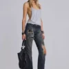 Tori-Jeans mit Low-Rise-Schnitt, Bootcut und Distressed-Effekt aus Spitze
