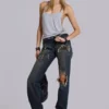 Tori-Jeans mit Low-Rise-Schnitt, Bootcut und Distressed-Effekt aus Spitze