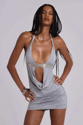 Anora Cut-Out-Minikleid in Grau meliert