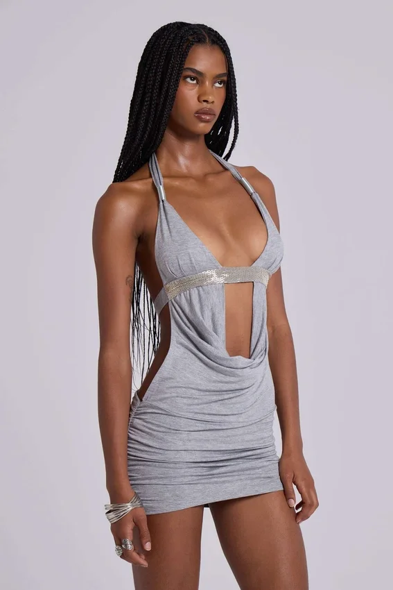 Anora Cut-Out-Minikleid in Grau meliert