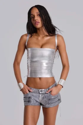 Ardor beschichtete Mini-Jeansshorts in Silber