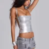 Ardor beschichtete Mini-Jeansshorts in Silber