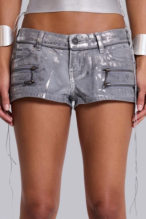 Ardor beschichtete Mini-Jeansshorts in Silber