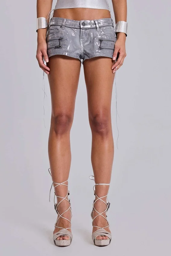 Ardor beschichtete Mini-Jeansshorts in Silber