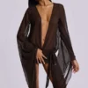 Aria Mesh-Plunge-Minikleid in Braun