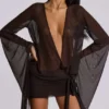 Aria Mesh-Plunge-Minikleid in Braun