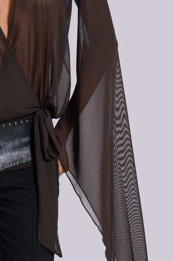 Aria Mesh-Plunge-Minikleid in Braun