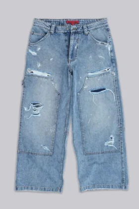 Blaue Vintage-Carpenter-Jeans im Distressed-Look