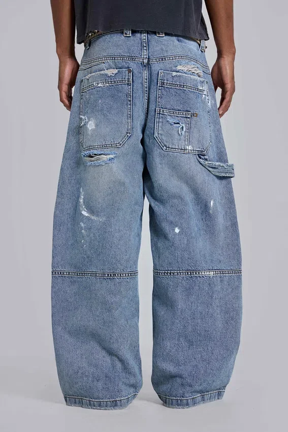 Blaue Vintage-Carpenter-Jeans im Distressed-Look