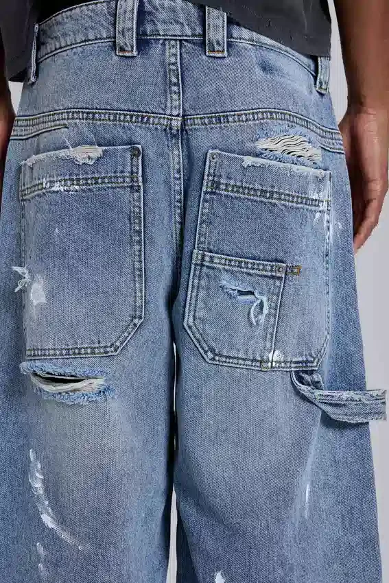 Blaue Vintage-Carpenter-Jeans im Distressed-Look