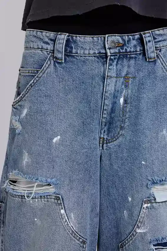 Blaue Vintage-Carpenter-Jeans im Distressed-Look