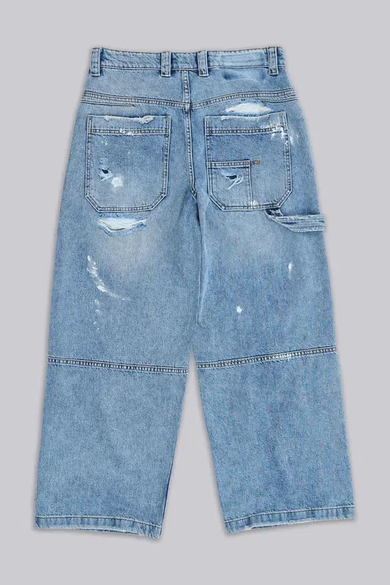 Blaue Vintage-Carpenter-Jeans im Distressed-Look