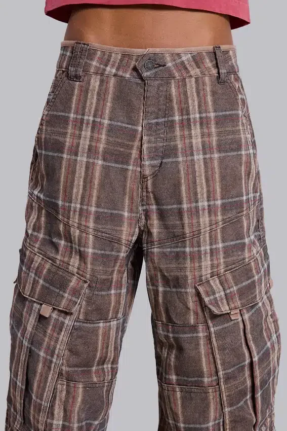 Braune Cadet-Cargohose mit Karomuster