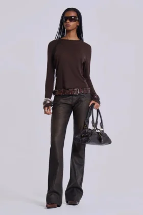 Braune Cooper-Jeans im Bootcut-Schnitt aus PU