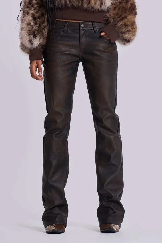 Braune Cooper-Jeans im Bootcut-Schnitt aus PU