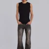 Braune, geknitterte Drift-Bootcut-Jeans