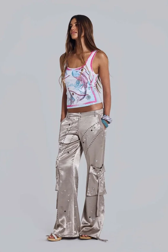 Briony Satin-Cargohose mit Nieten