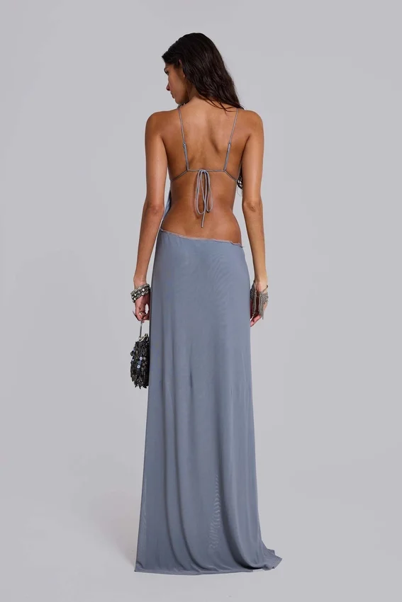 Brisa Asymmetrisches, handperlbesticktes Maxikleid