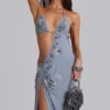 Brisa Asymmetrisches, handperlbesticktes Maxikleid