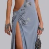 Brisa Asymmetrisches, handperlbesticktes Maxikleid