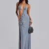 Brisa Asymmetrisches, handperlbesticktes Maxikleid
