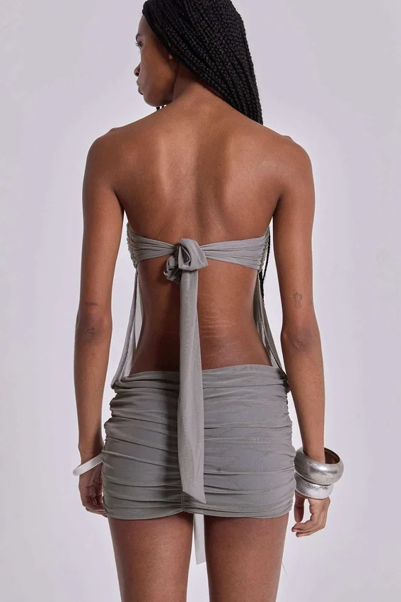 Brunelle Minikleid mit Federn