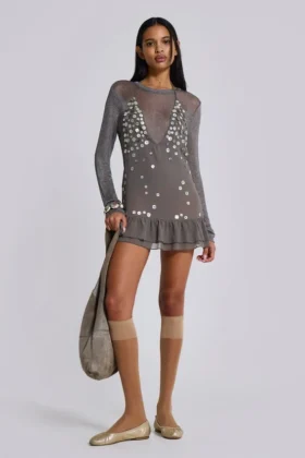 „Button Me Up“-Minikleid in Grau